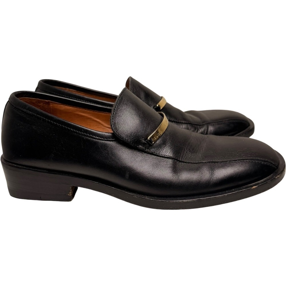 Gucci Vintage Black Leather Logo Bar Loafers Men’s 8D Authenticated - Picture 7 of 14